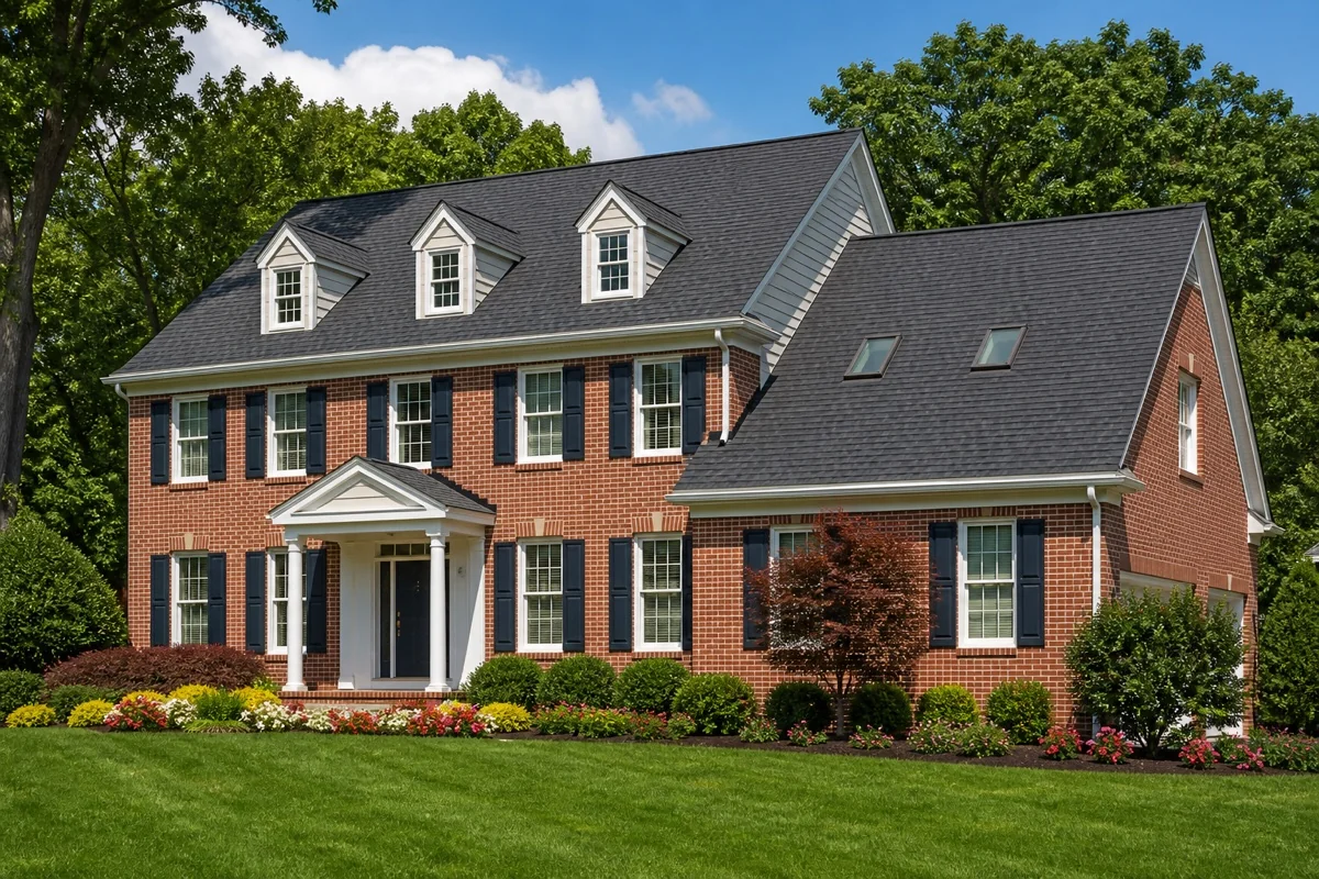 Completed residential re-roof with new gutter system