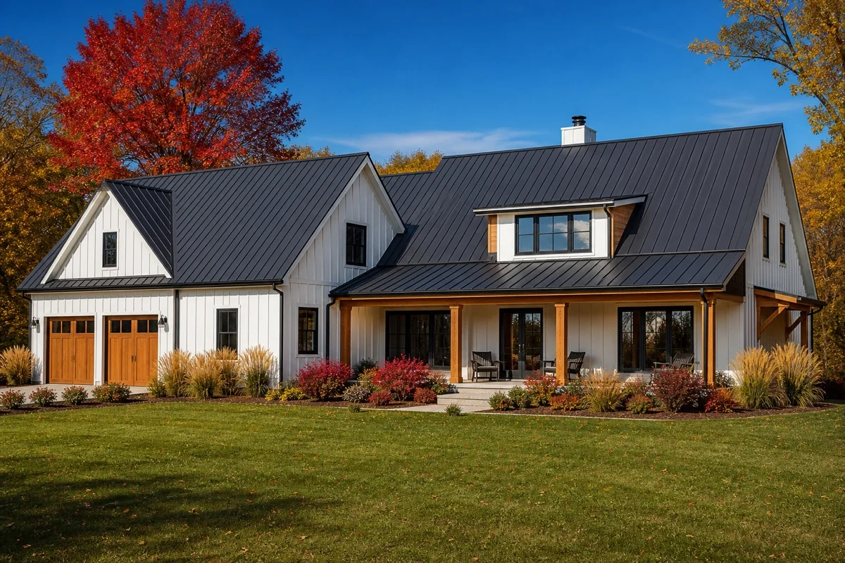Standing-seam metal roof on a contemporary home